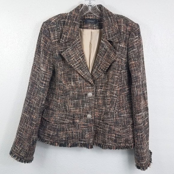 Tribal Jackets & Blazers - Tribal Women's Lined Distressed Button Down Coat Jacket